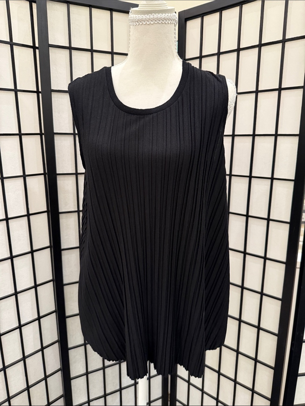 Philosophy Black Pleated Sleeveless Tank